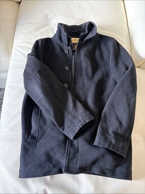 Adolfo Boys' Dark Blue Wool Pea Coat with Stand Collar